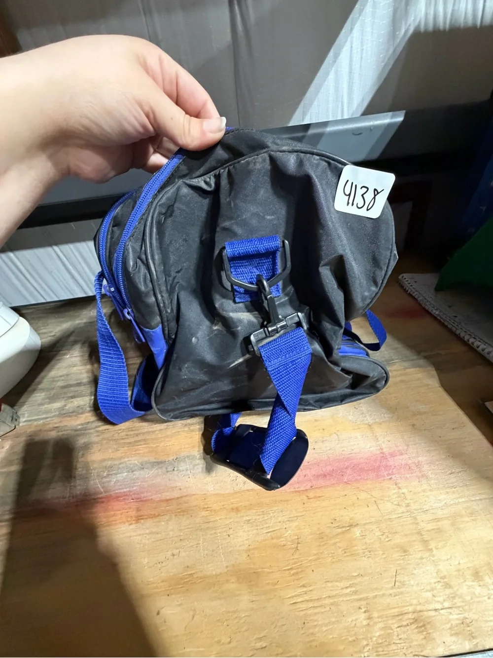 #4138-Blue and Black Men's Duffel Bag - Lightweight Travel Tote